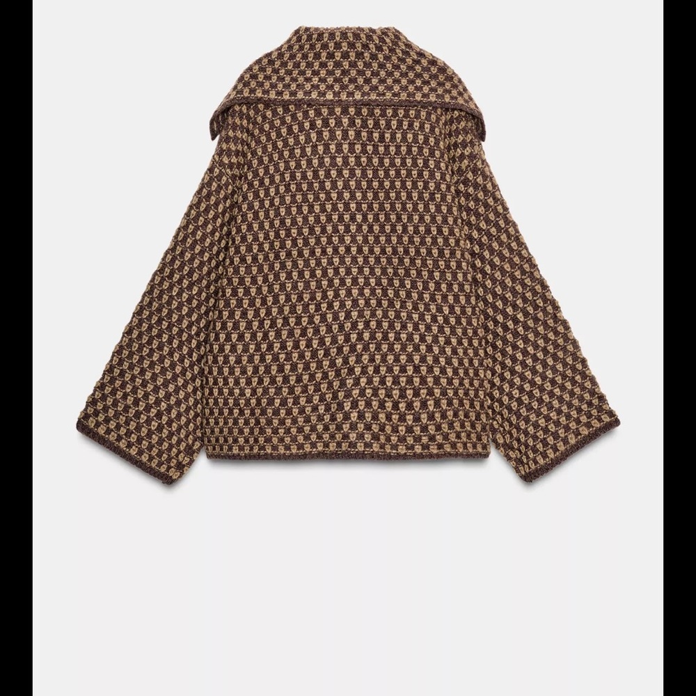 Zara Brown and Beige Patterned Knit Cardigan - Picture 2 of 5
